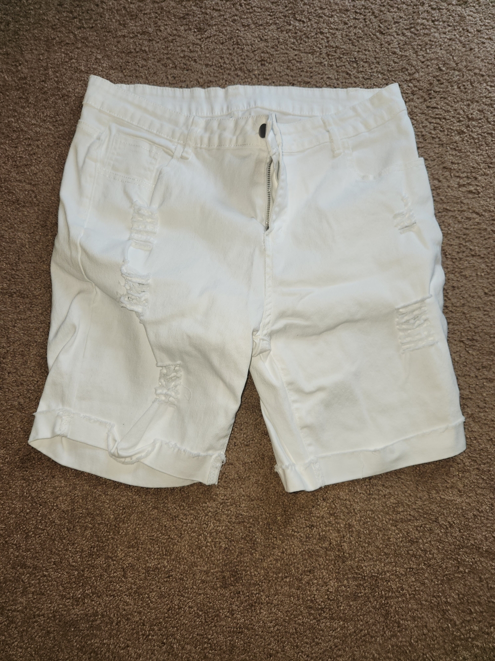 Women's White Distressed Bermuda Shorts